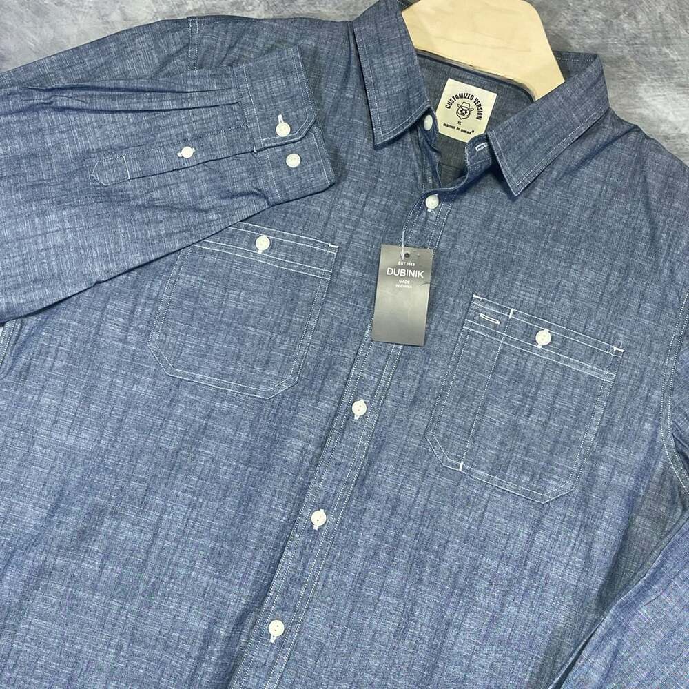 Dubinik Long Sleeve Chambray Shirt Size XL Blue Cotton Work Shirt NWT